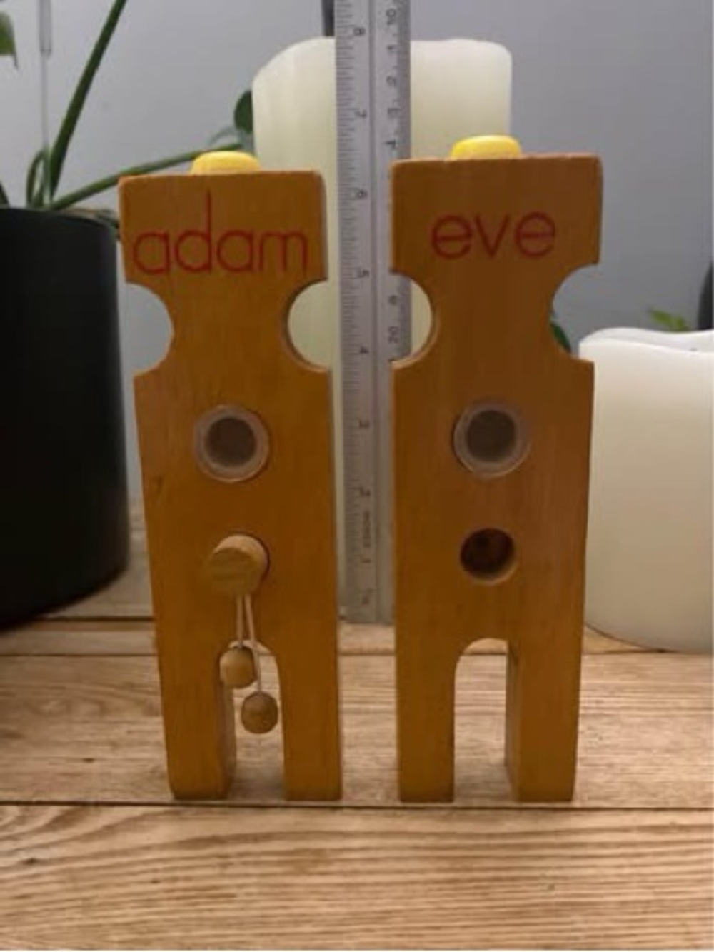 Vintage MCM Wooden Adam & Eve Salt & Pepper Shakers - Danish Modern Novelty